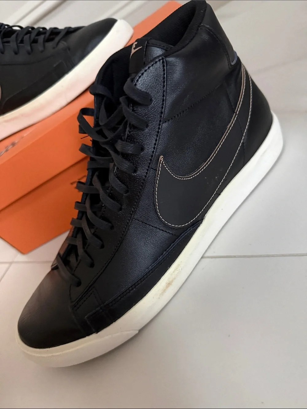 Nike Blazer Mid PRM Black High-Top Leather Sneakers with White Sole